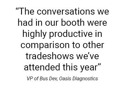The conversations we had in our booth were highly productive in comparison to other tradeshows we’ve attended this year. - VP of Bus Dev, Oasis Diagnostics